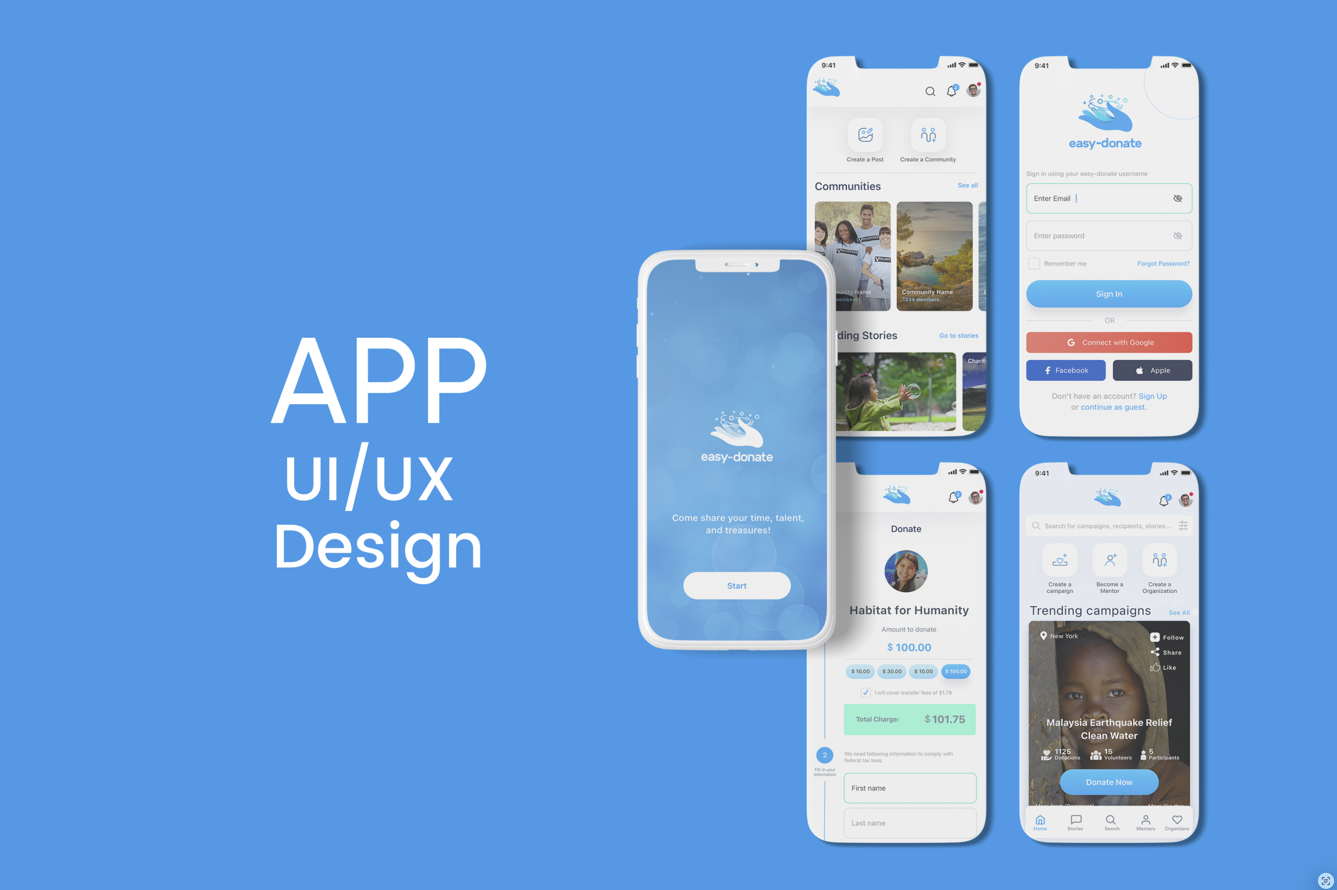 Easy Donate app UI design board