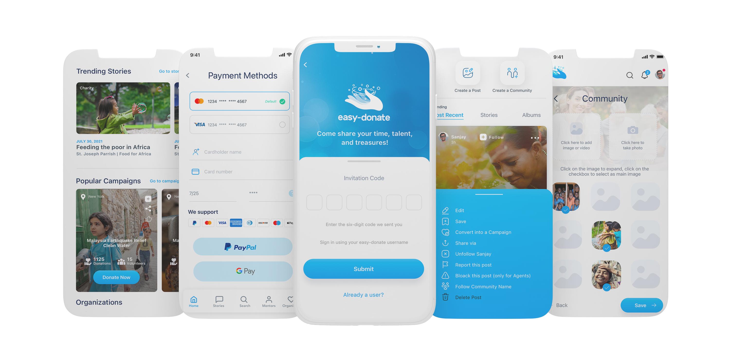 Set of screens designed for Easy Donate