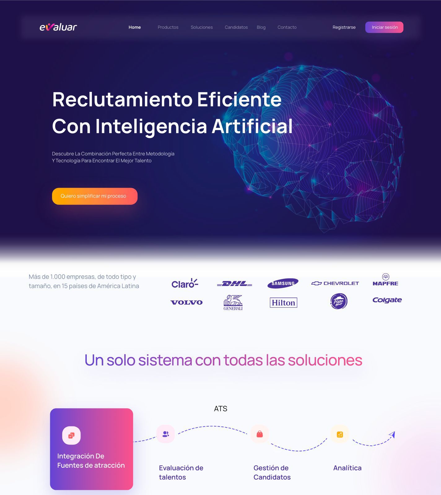 Evaluar web interface for solutions and recruitment