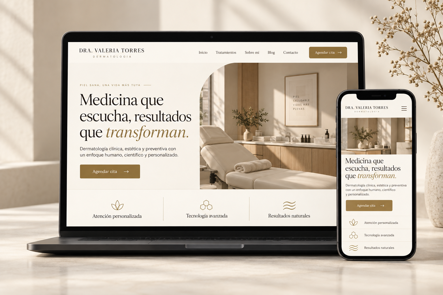 Premium medical website mockup on desktop and mobile