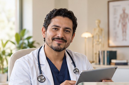 Doctor reviewing clinical information on a tablet