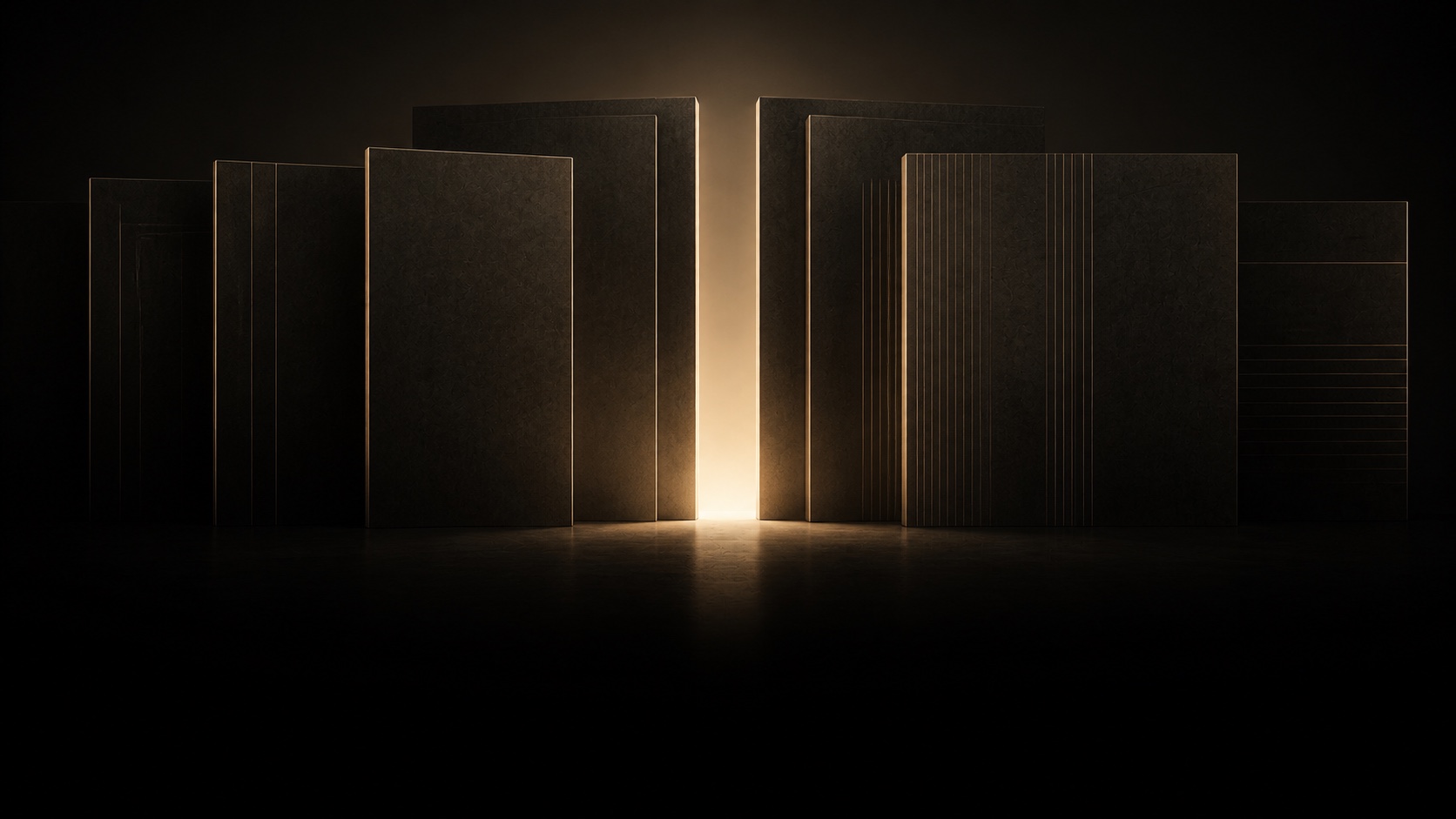 Abstract composition of dark planes crossed by a threshold of warm light